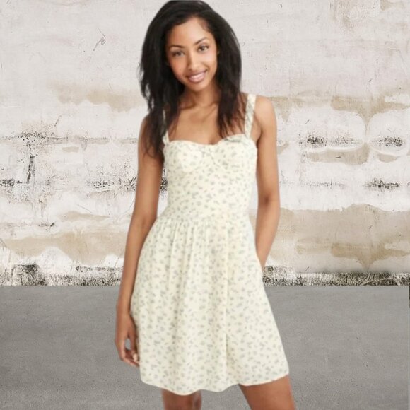 Abercrombie & Fitch Cream Corset Floral Mini Dress Size Large - Picture 1 of 6
